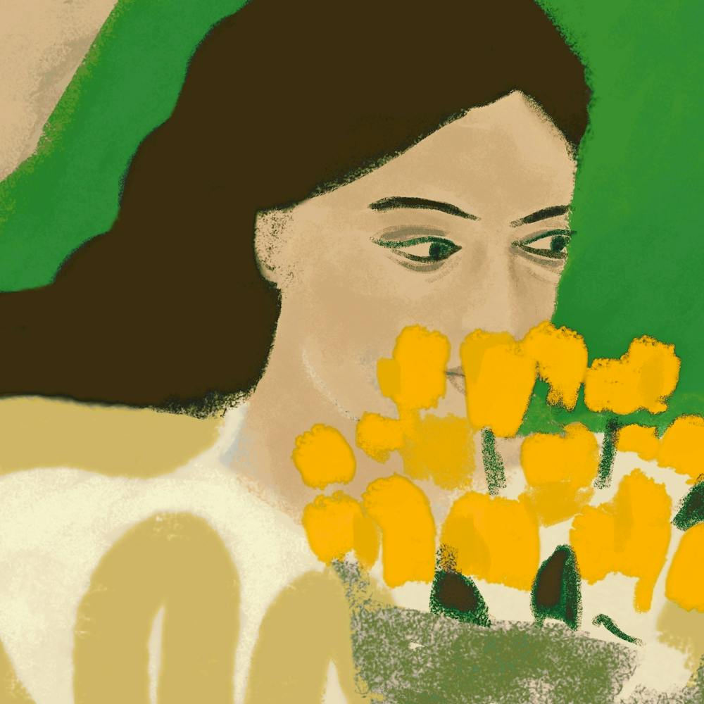 Frau mit gelben Blumen