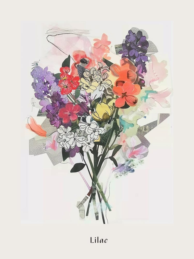 Lilac 1 Collage Flower Bouquet Poster