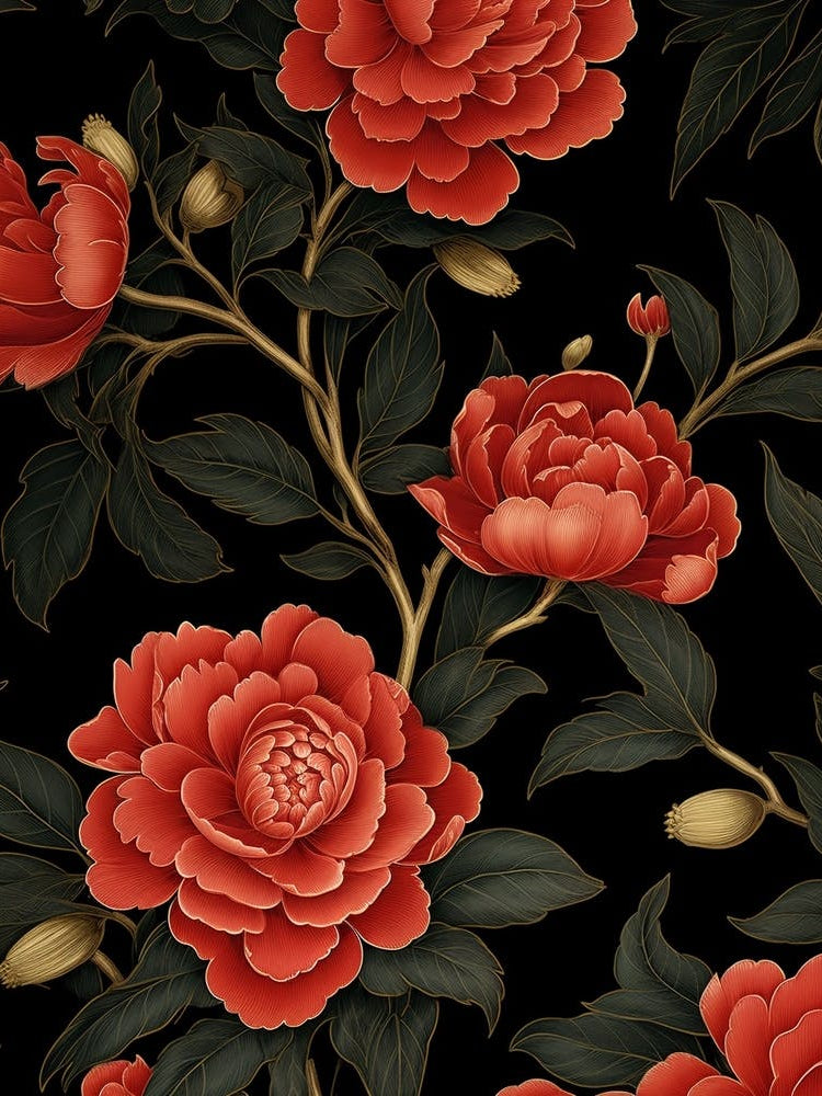 Camellia 3 William Morris Style Winter Florals