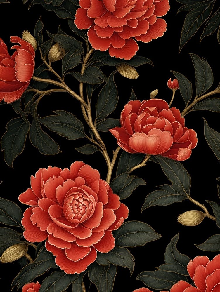 Camellia 3 William Morris Style Winter Florals
