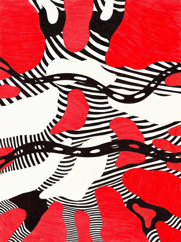 "Strength" art print by Gangachili. Abstract red and black shapes. Unique hand drawn wall art