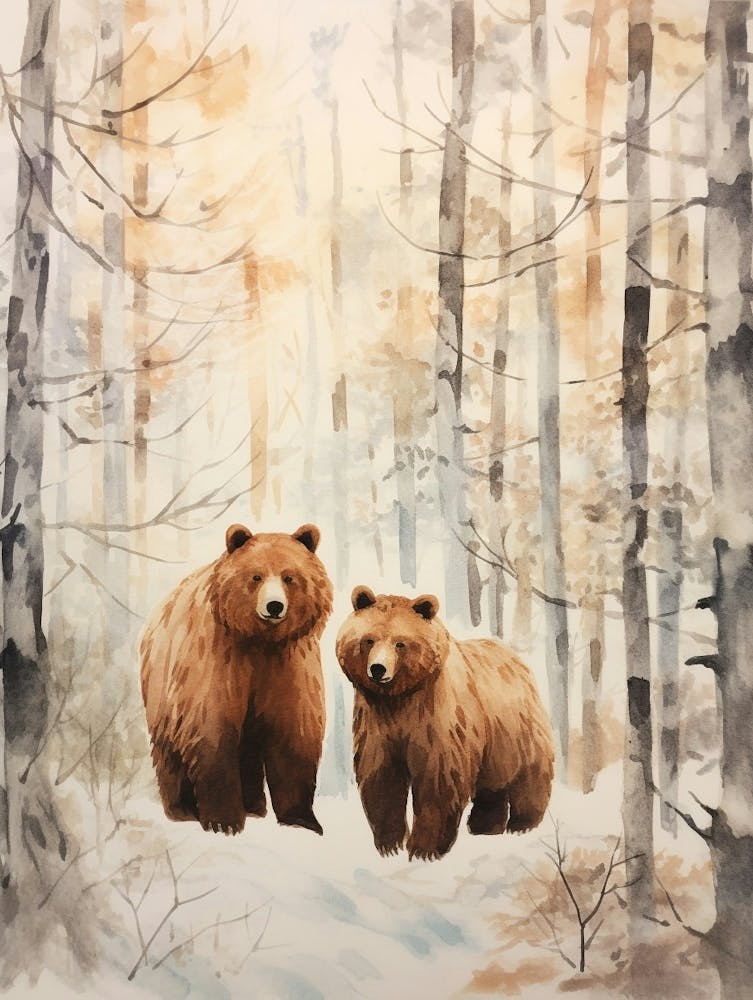 Winter Watercolour Brown Bear 6