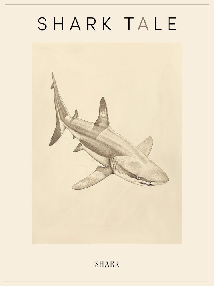Vintage Shark Pencil Illustration Beige 2 Poster