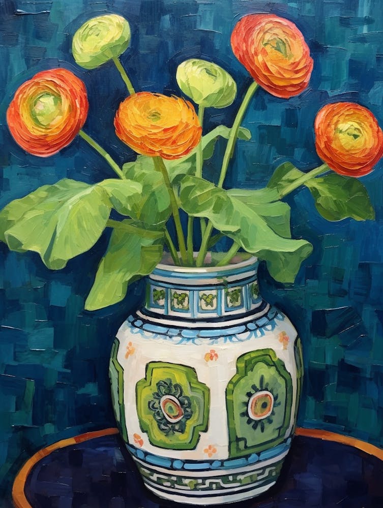 Flowers In A Vase Still Life Painting Ranunculus 1
