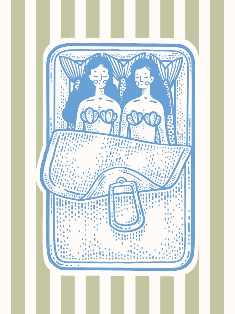 Mermaids Blue Sardines Striped Poster