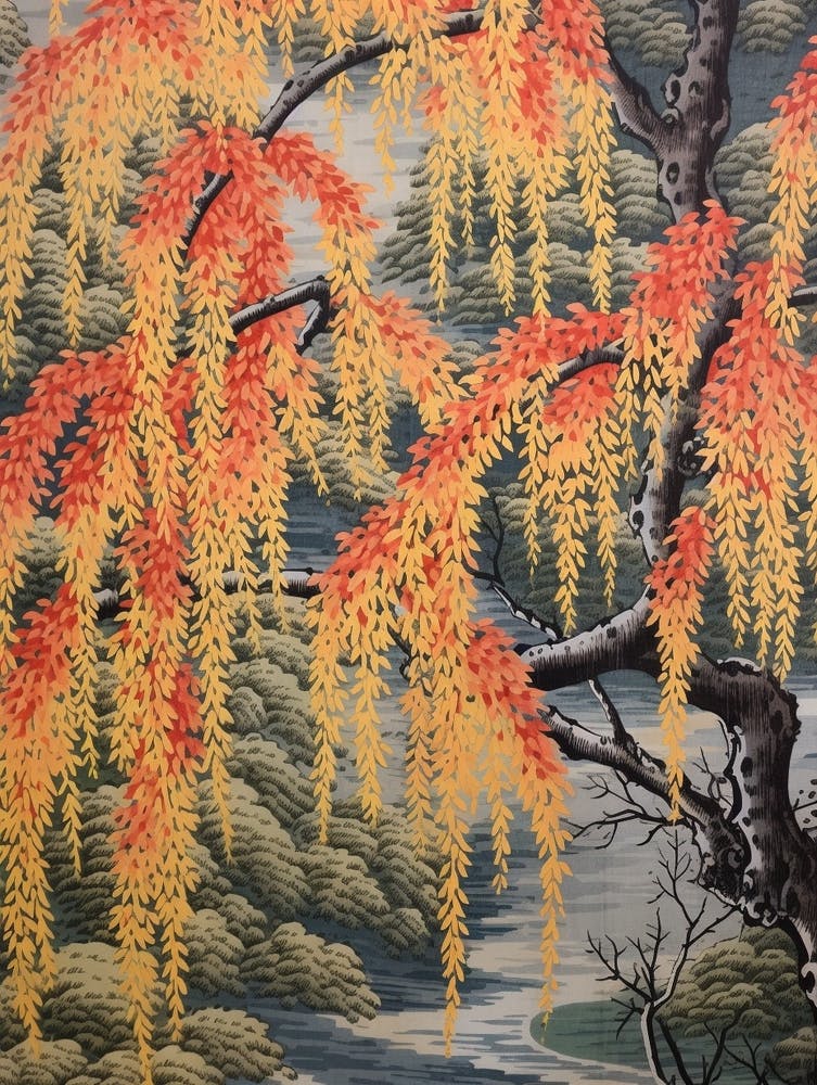 Weeping Willow 2 Vintage Autumn Tree Print 
