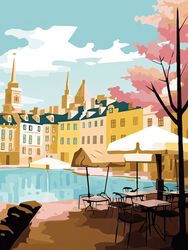 Stockholm, Sweden, Flat Pastels Tones Illustration 3