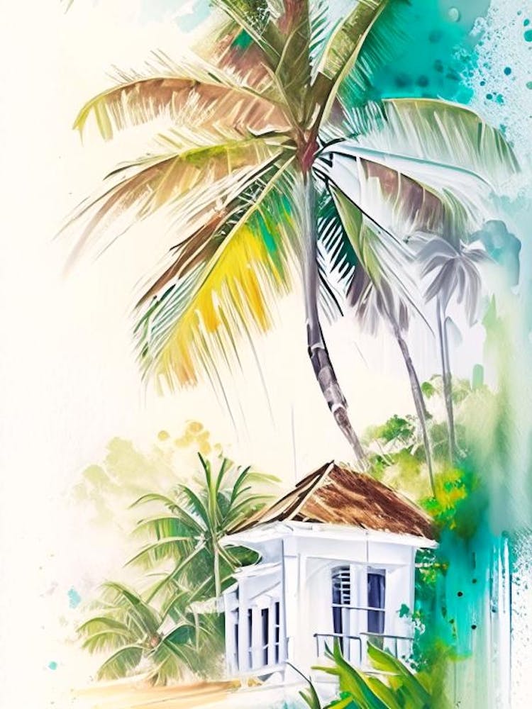Cayo Levantado Dominican Republic Watercolour Pastel Tropical Destination