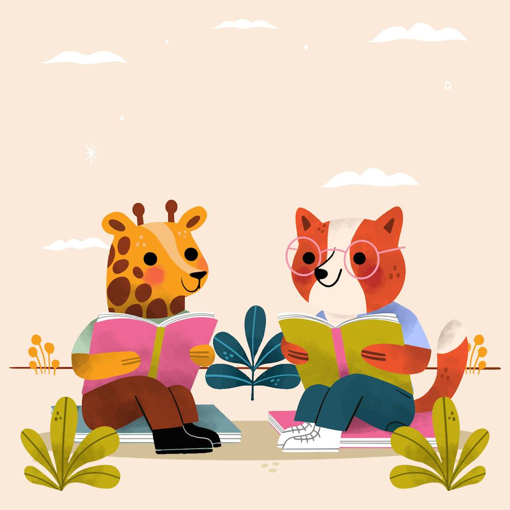 Giraffe And Fox Reading