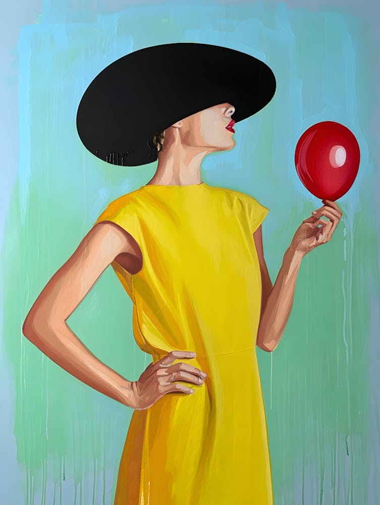 Elegant Woman in Yellow Holding a Red Balloon: Stylish