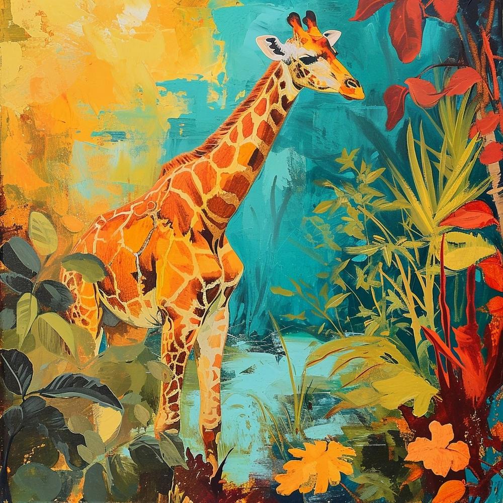 Giraffe In The Leaves Oil Painting Inspired 3