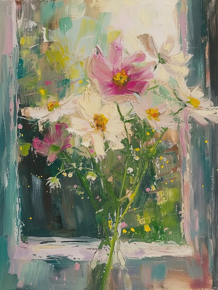 Zinnia Flowers On A Cottage Window 2