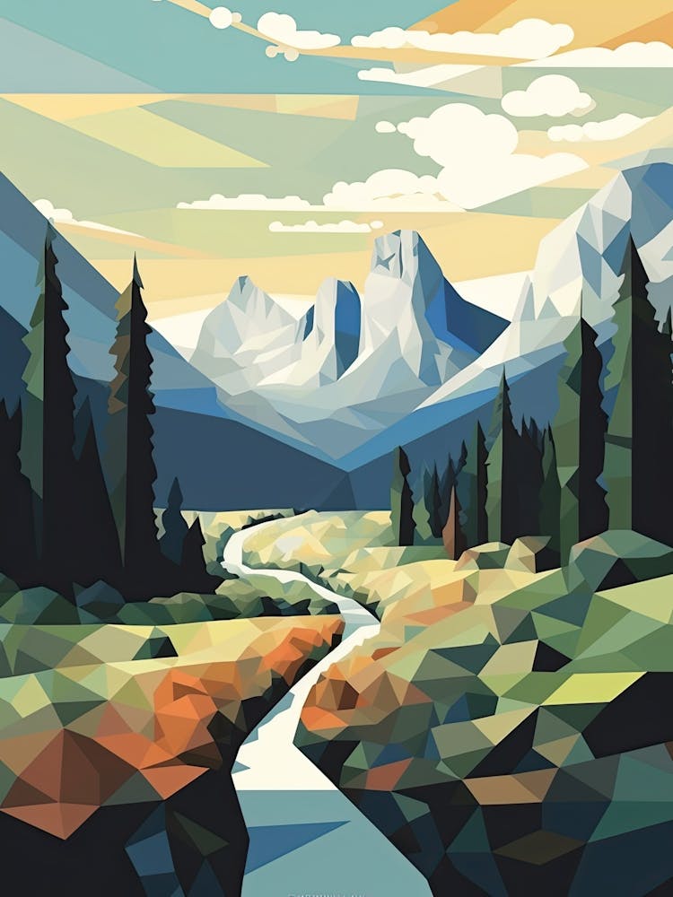 Yosemite Valley View   Geometric Vector Illustration 2