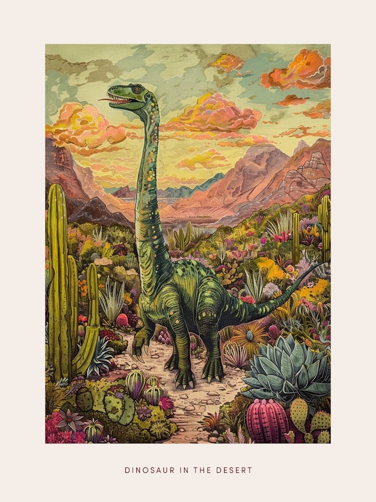 Dinosaur In The Desert Painting Poster