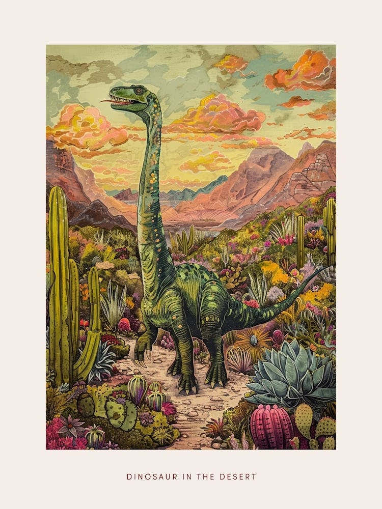 Dinosaur In The Desert Painting Poster