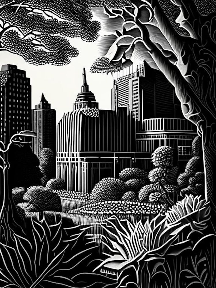 Indianapolis Museum Of Art, Usa Linocut Black And White Vintage