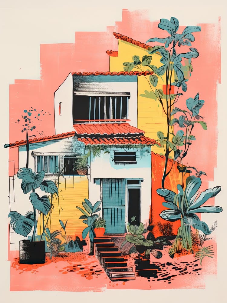 A House In Rio De Janeiro, Abstract Risograph Style 3