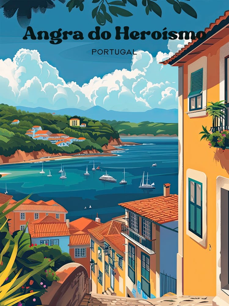 Angra Do Heroismo Portugal Terceira Island Digital Travel Art