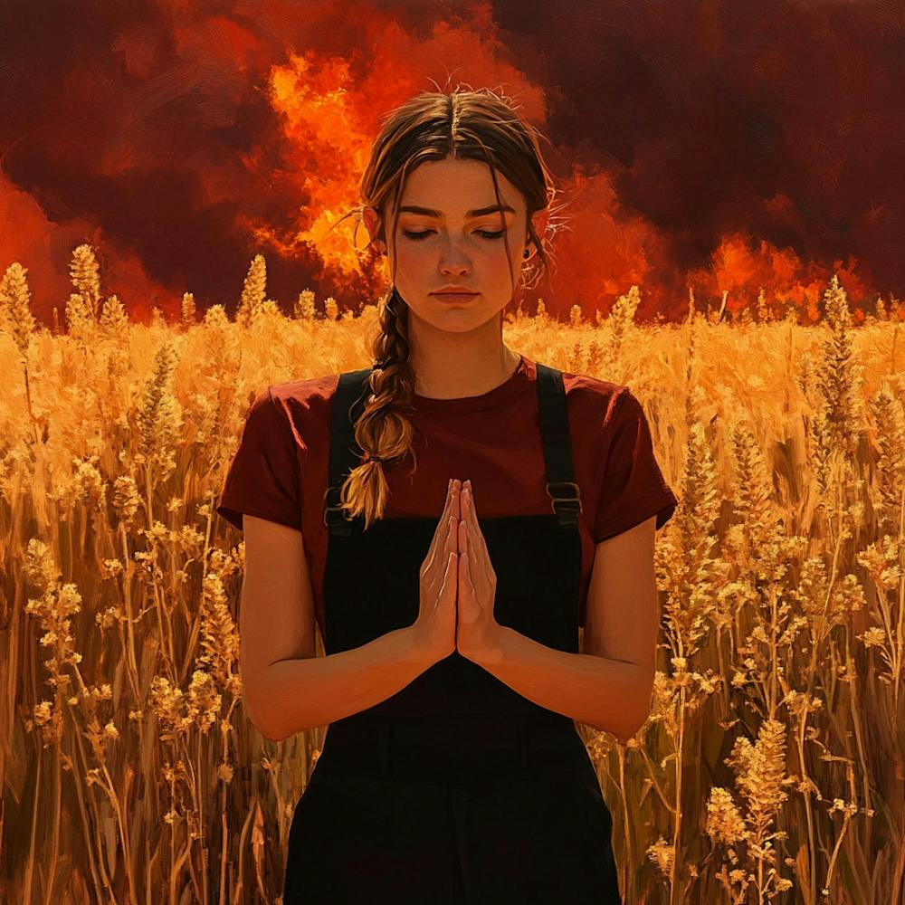 Woman Praying In A Wheat Field