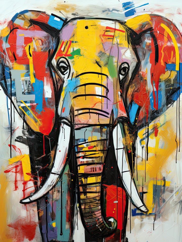 Elephant's Odyssey in Colorful Urban Hues