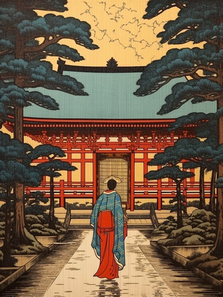 Meiji Shrine, Japan Vintage Travel Art 2