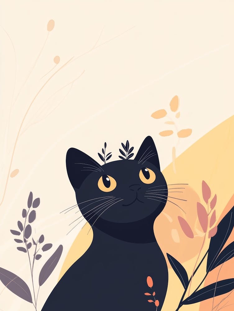 Chat Noir Avec Fleurs 13