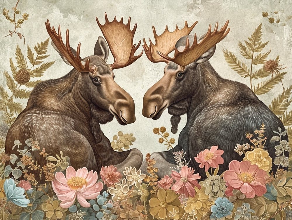 Floral Animal Illustration Moose 1