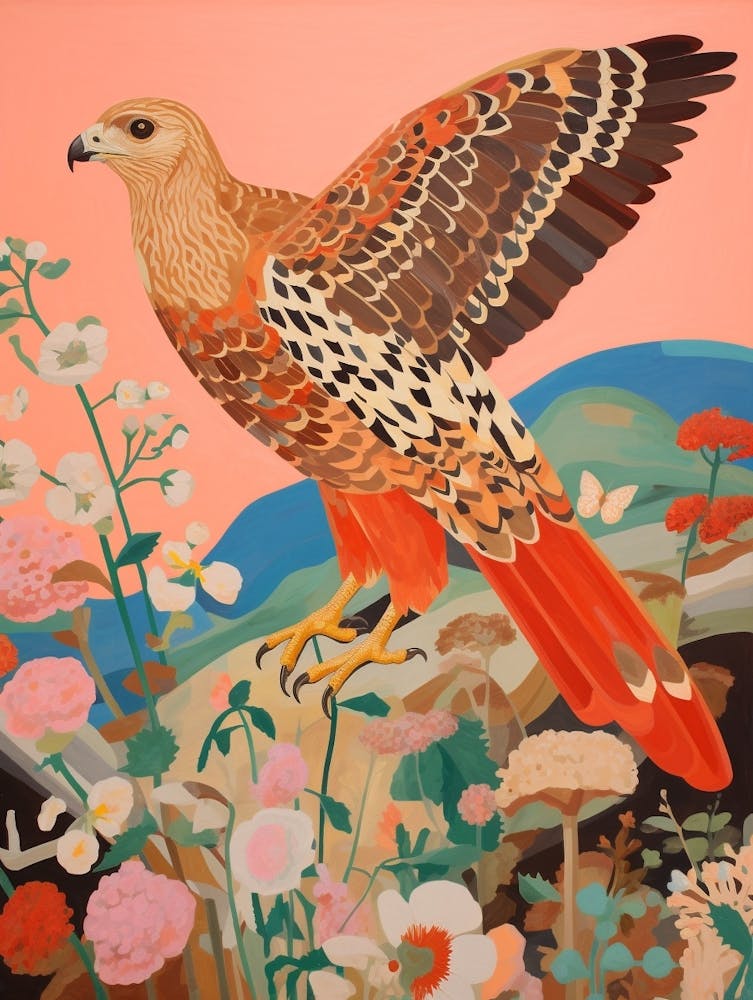 Maximalist Bird Painting Red Tailed Hawk 1