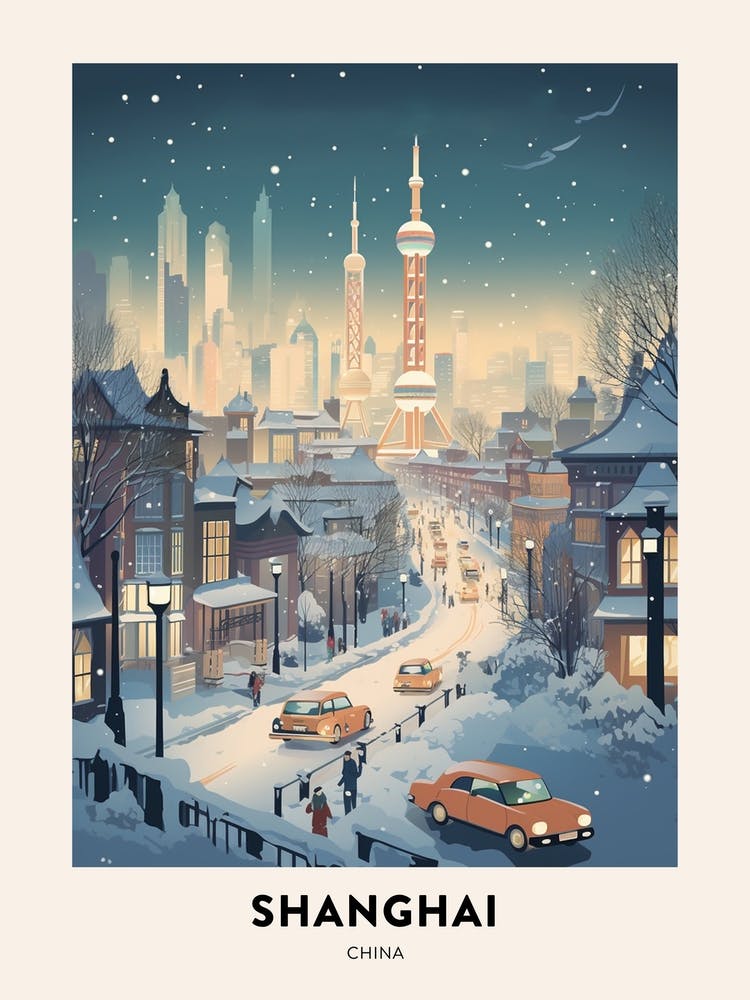 Winter Night  Travel Poster Shanghai China 1