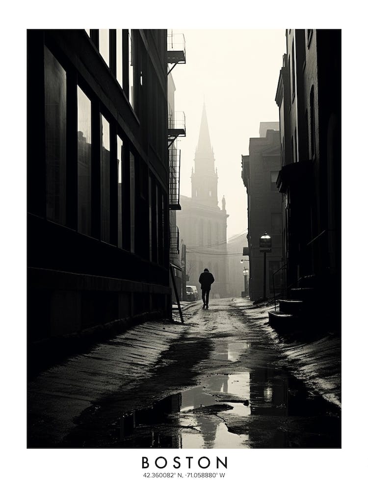Poster Of Boston, Black And White Analogue Photograph 3
