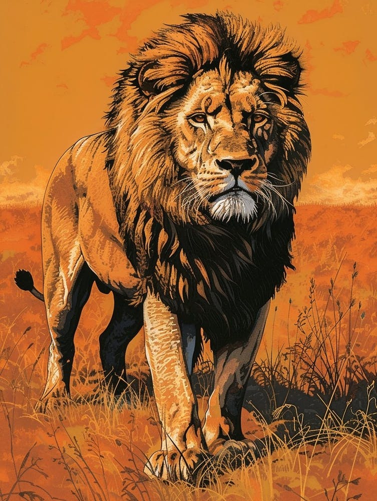 African Lion Relief Illustration Symbolism 4