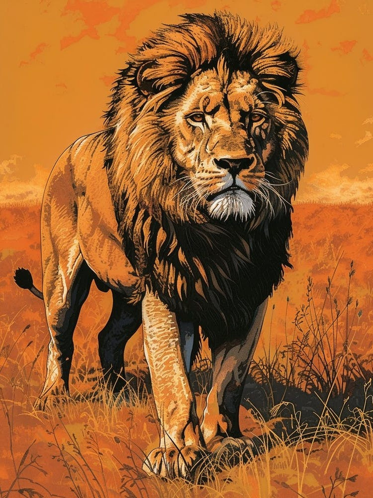 African Lion Relief Illustration Symbolism 4
