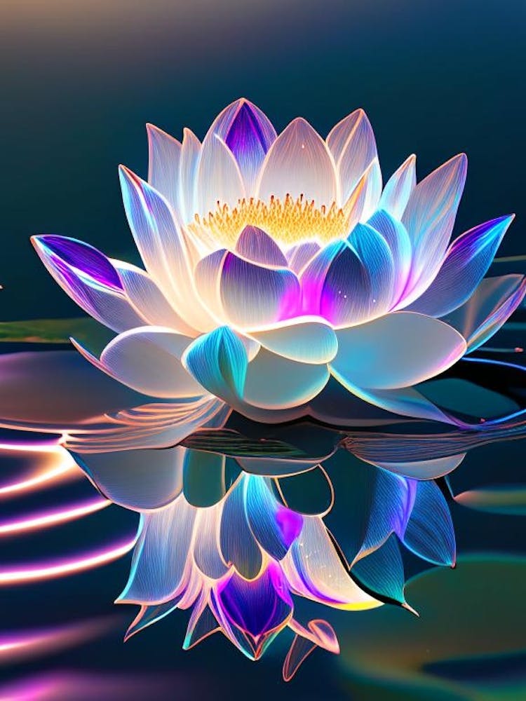 Blooming Lotus Flower In Lake Holographic 7