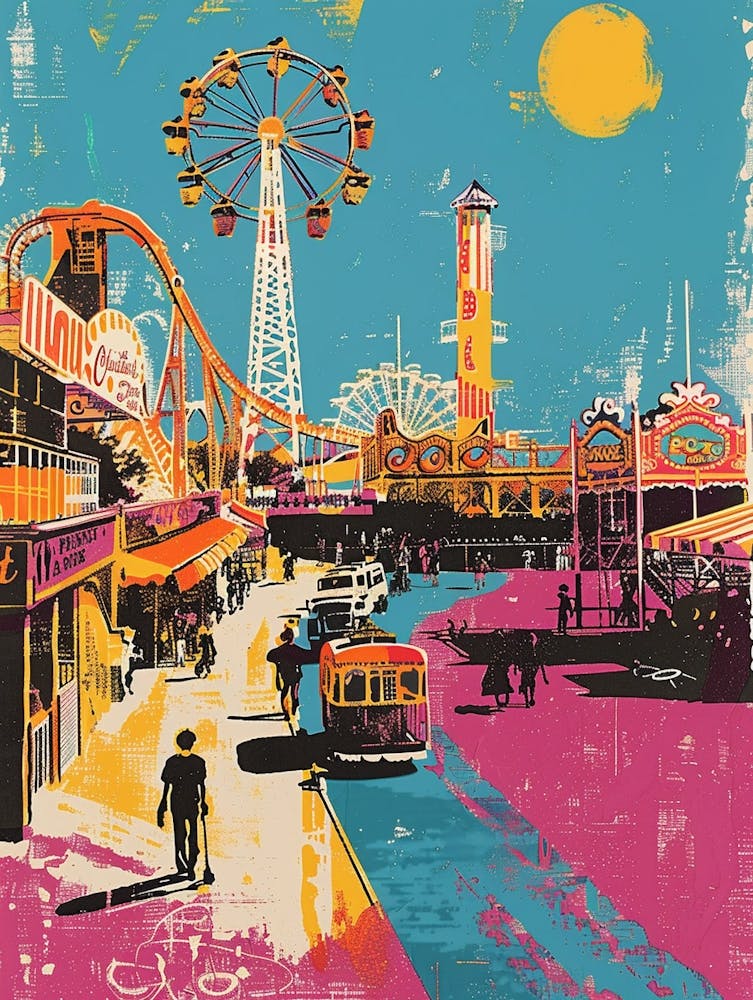 Coney Island New York Colourful Silkscreen Illustration 1