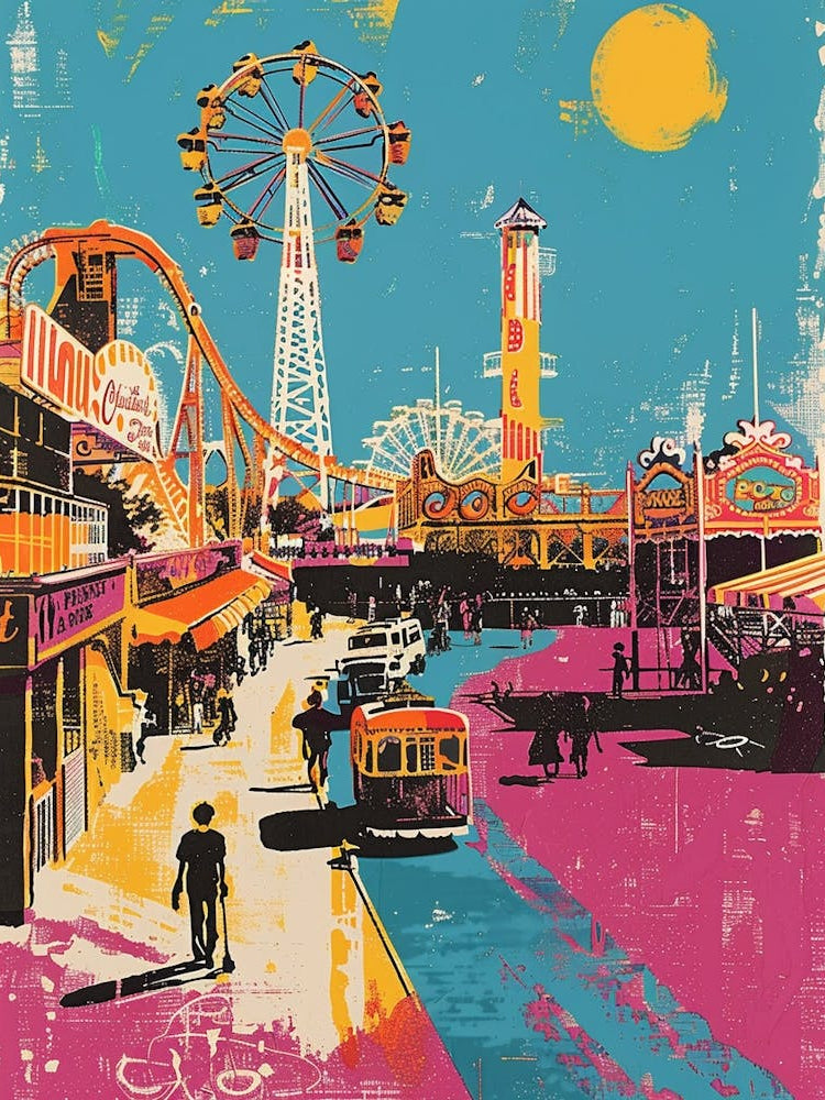 Coney Island New York Colourful Silkscreen Illustration 1