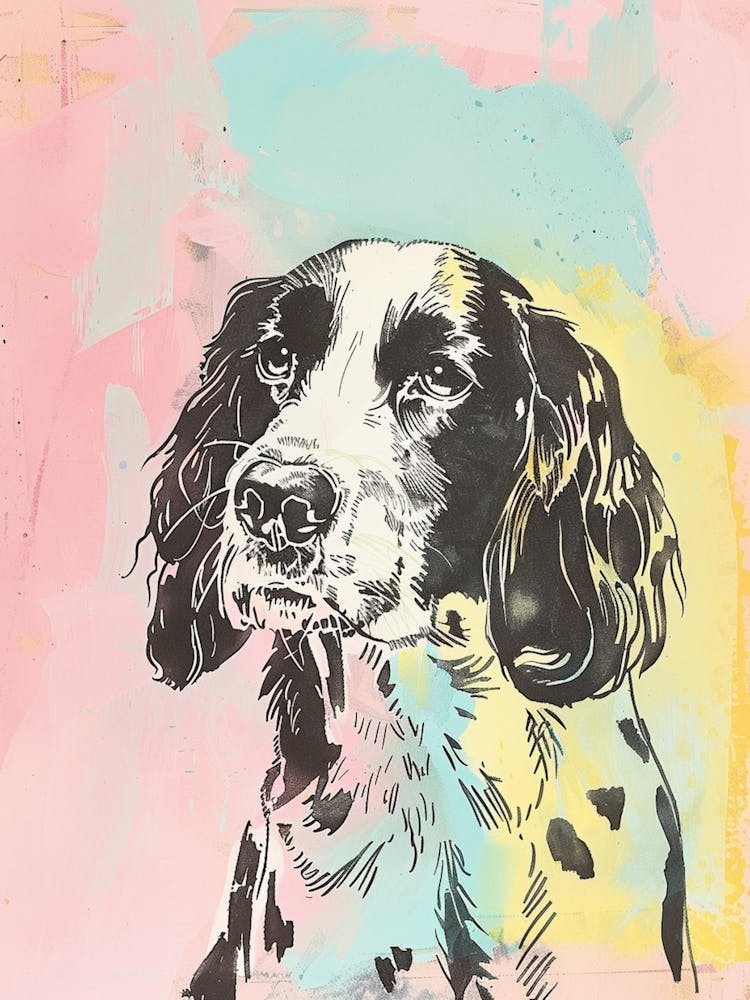 Pastel Springer Spaniel Dog Pastel Line Illustration  2