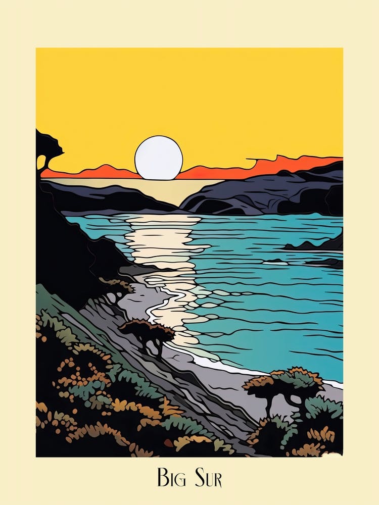 Poster im minimalistischen Designstil von Big Sur Kalifornien, USA 4