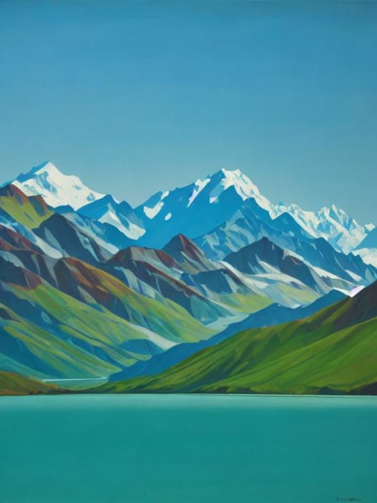 Mount Cook National Park New Zealand Blue Oil Painting 1 