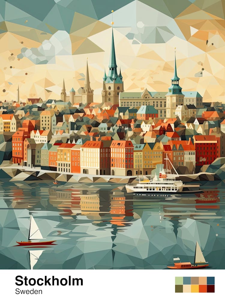 Stockholm, Suède, Illustration Géométrique 3 Affiche