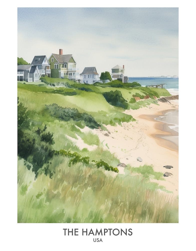 The Hamptons 6 Watercolour Travel Poster