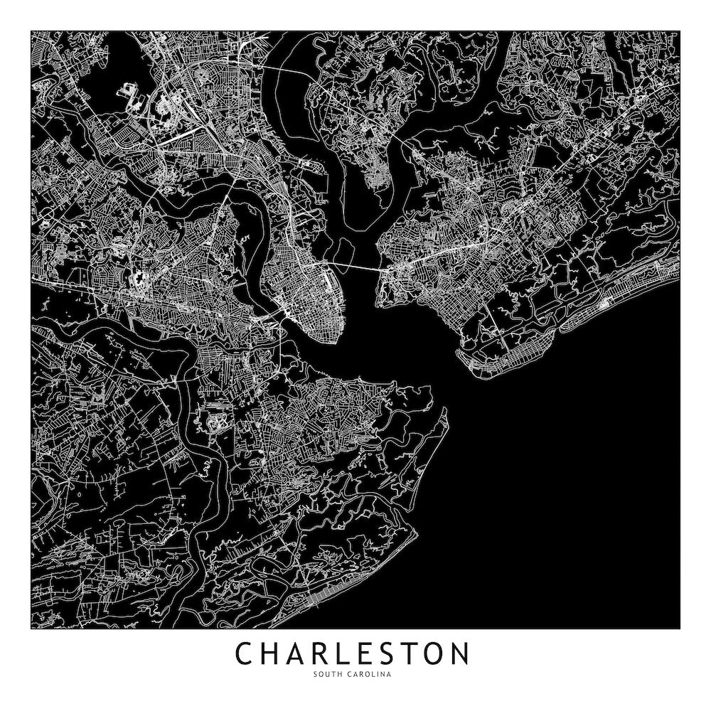 Charleston Black And White Map Square