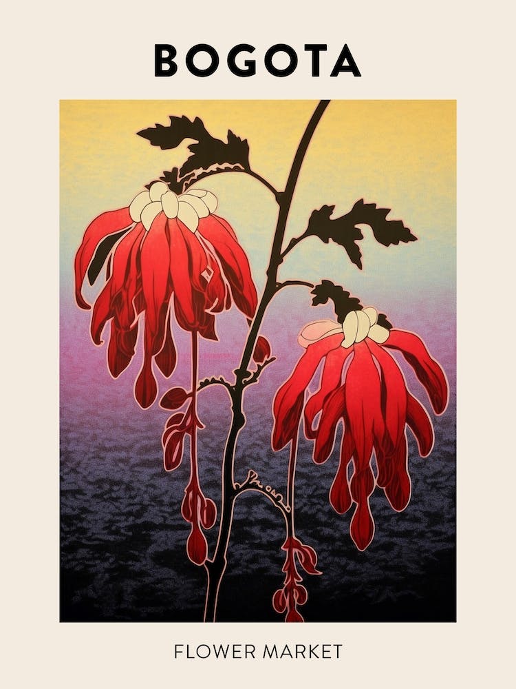 Bogota Colombia Botanical Flower Market Poster