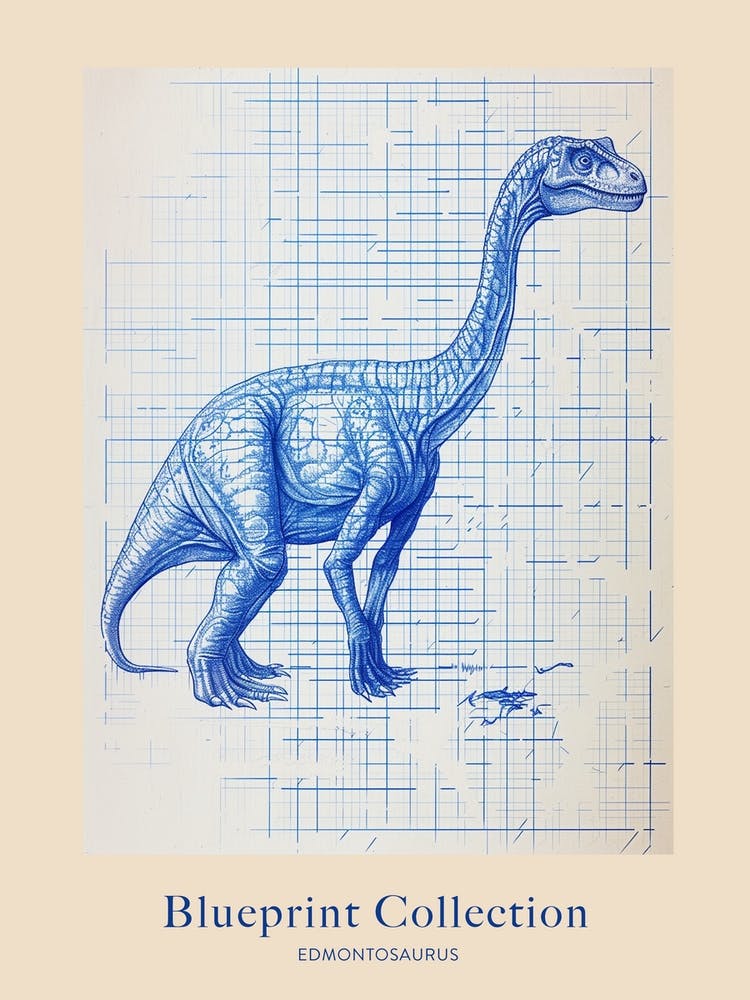 Edmontosaurus Dinosaur Blue Print Sketch 2 Poster