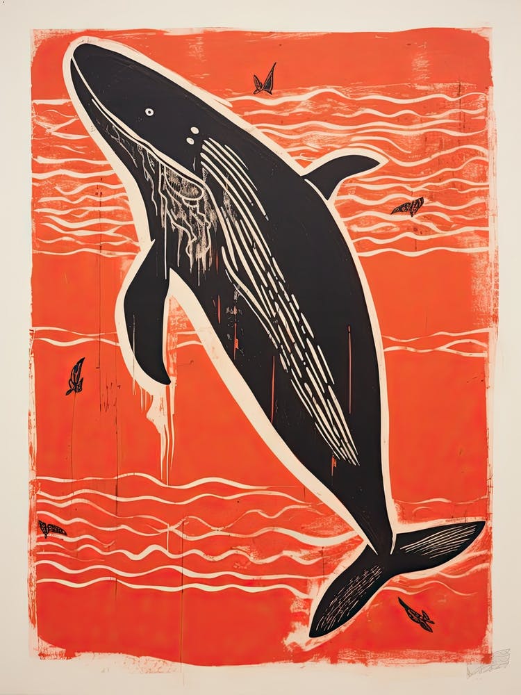 Whale, Woodblock Animal Drawing 4