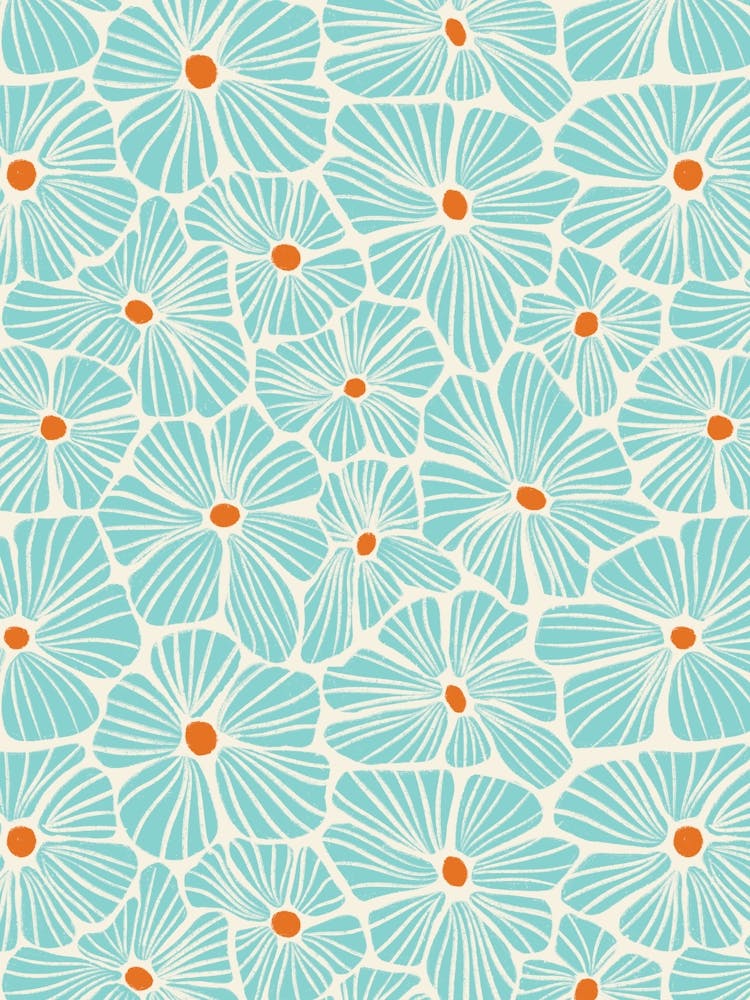 Blumenmosaik Aquamarin Spitze Weiß Strukturiert Handgezeichnet