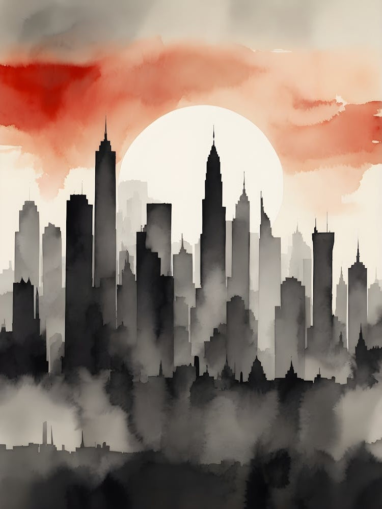 Minimalist Ink Wash Cityscape