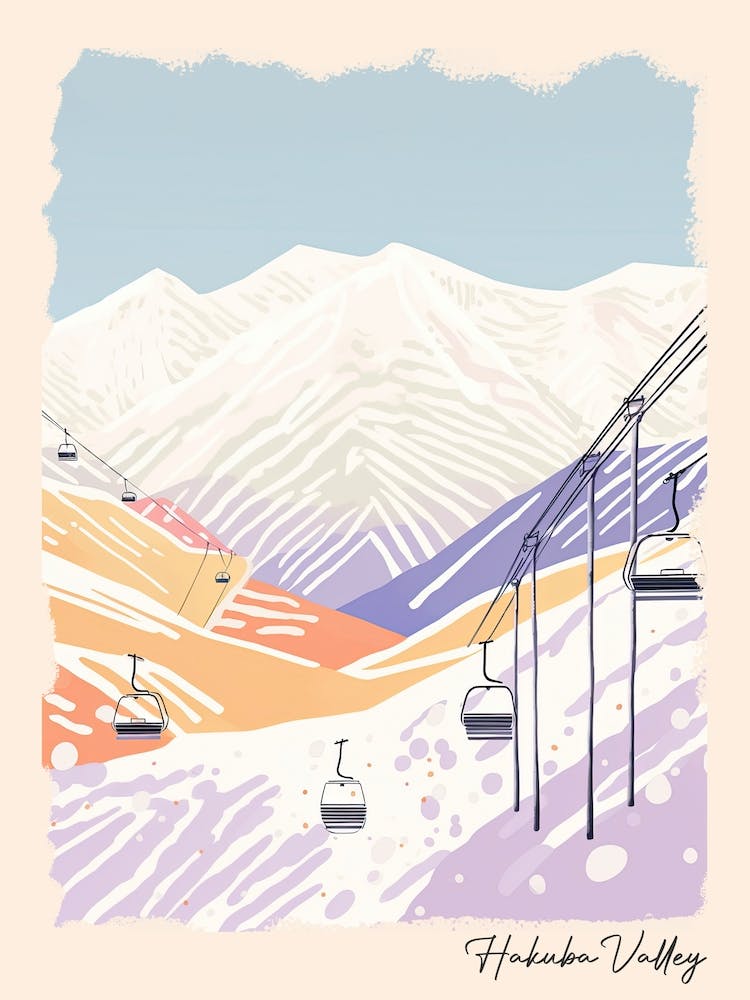 Poster Of Hakuba Valley   Nagano, Japan, Ski Resort Pastel Colours Illustration 0