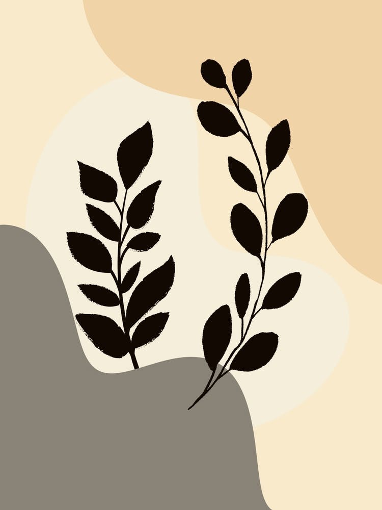 Two Leaves On A Beige Background