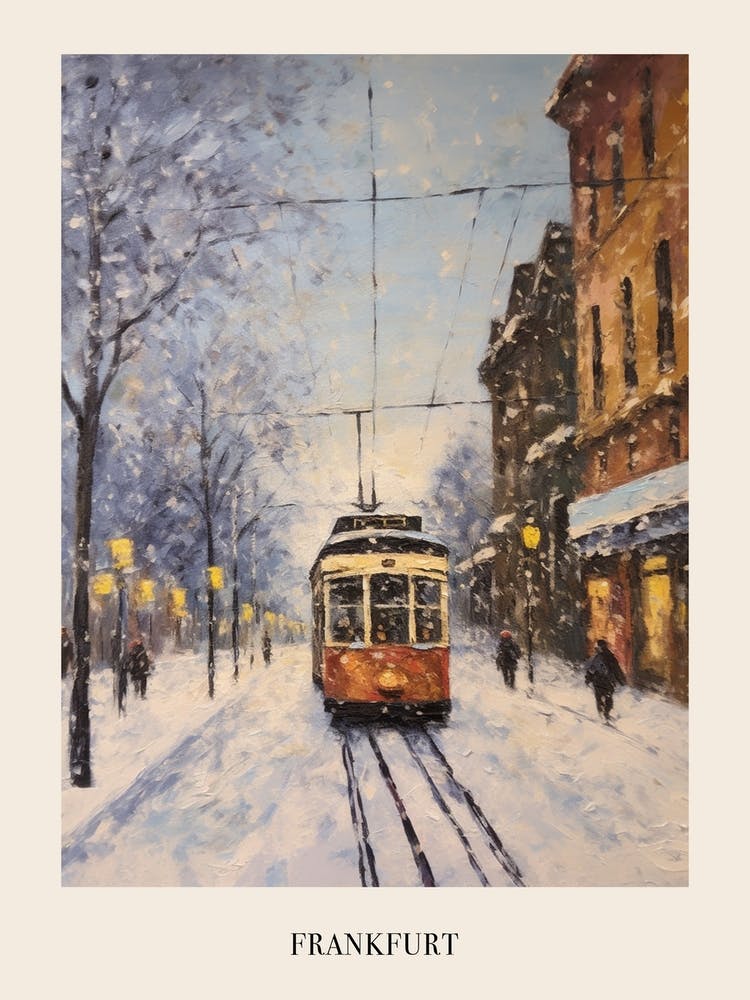 Vintage Winter Painting Poster Frankfurt Germany 1