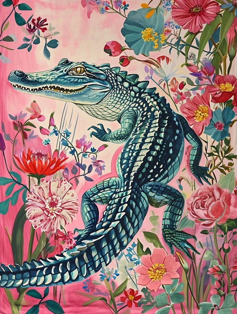 Floral Animal Painting Alligator 3